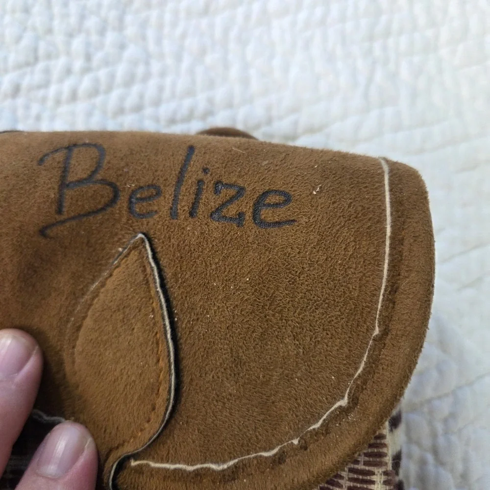 Belize Souvenir Mini Backpack Boho Suede Woven Geometric Sling Bag Brown Multi